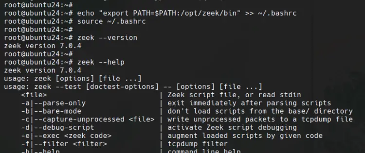 Zeek版本信息和帮助信息