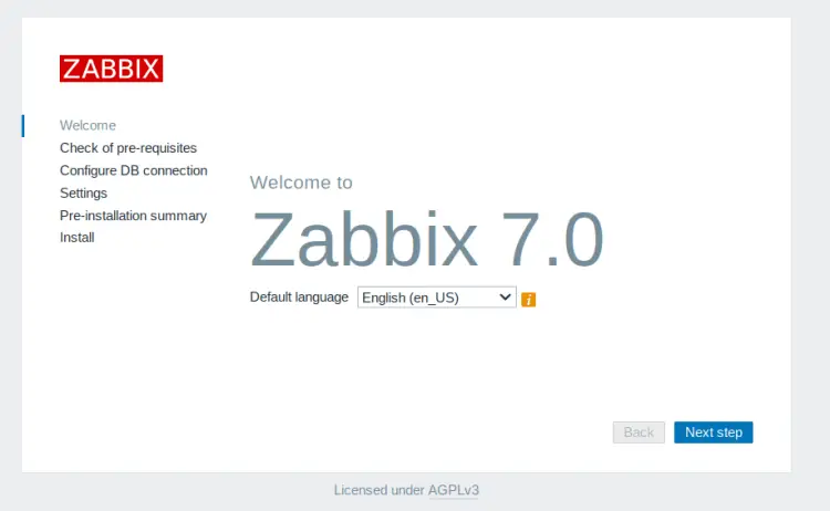 Zabbix 安装向导欢迎页面