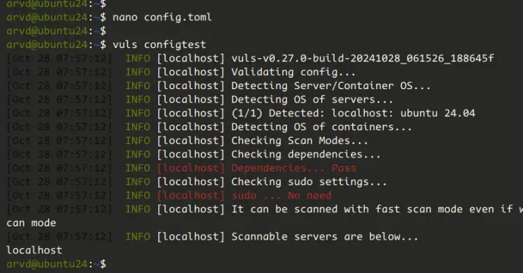 Ubuntu 24.04安装Vuls漏洞扫描器教程