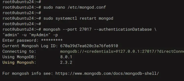 以管理员身份登录MongoDB