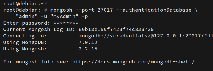 使用myAdmin用户登录MongoDB