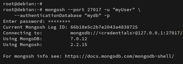 使用myUser用户登录MongoDB