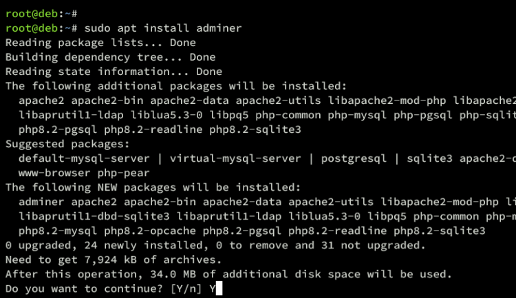 在 Debian 12 上安装 Adminer 数据库管理工具