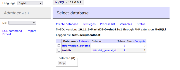 在 Debian 12 上安装 Adminer 数据库管理工具