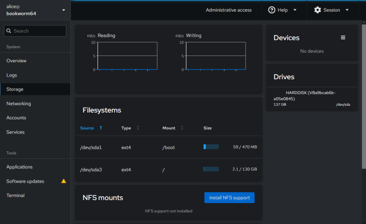 在 Debian 12 上安装 Cockpit Web 管理控制台