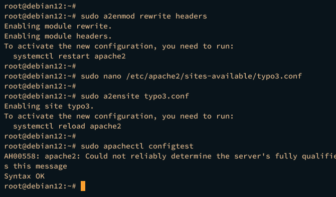 在 Debian 12 上使用 Apache 安装 TYPO3 CMS