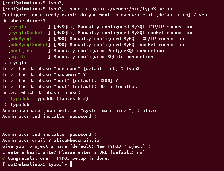 在 AlmaLinux 9 上使用 Nginx 安装 TYPO3 CMS