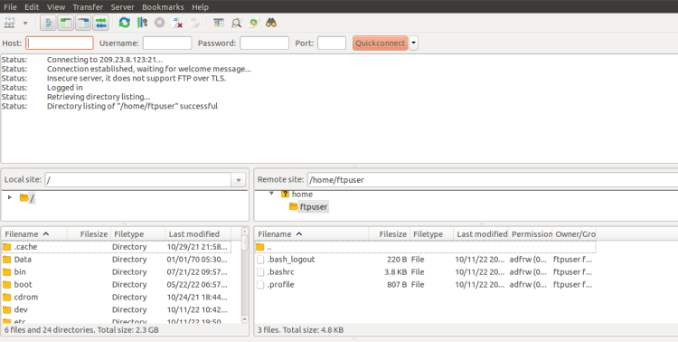 在 Ubuntu 22.04 系统上安装 ProFTPD 并配置 TLS 与 SSL 加密连接